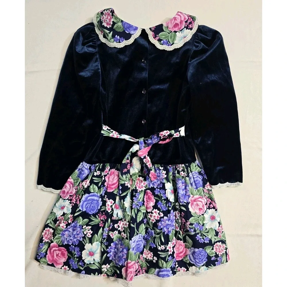 Vintage Girls Dress Size 10 Blue Floral L.A. Touch Lot Of 2